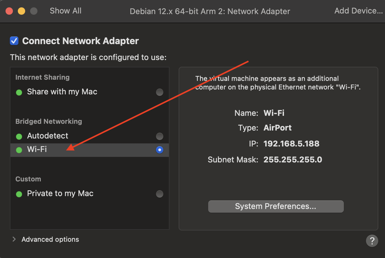 Bridged Network Wifi